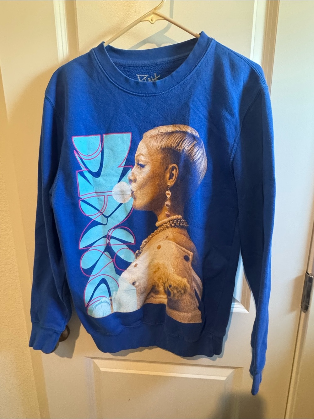 Celebrity Pink Royal Blue Graphic Crewneck Sweatshirt